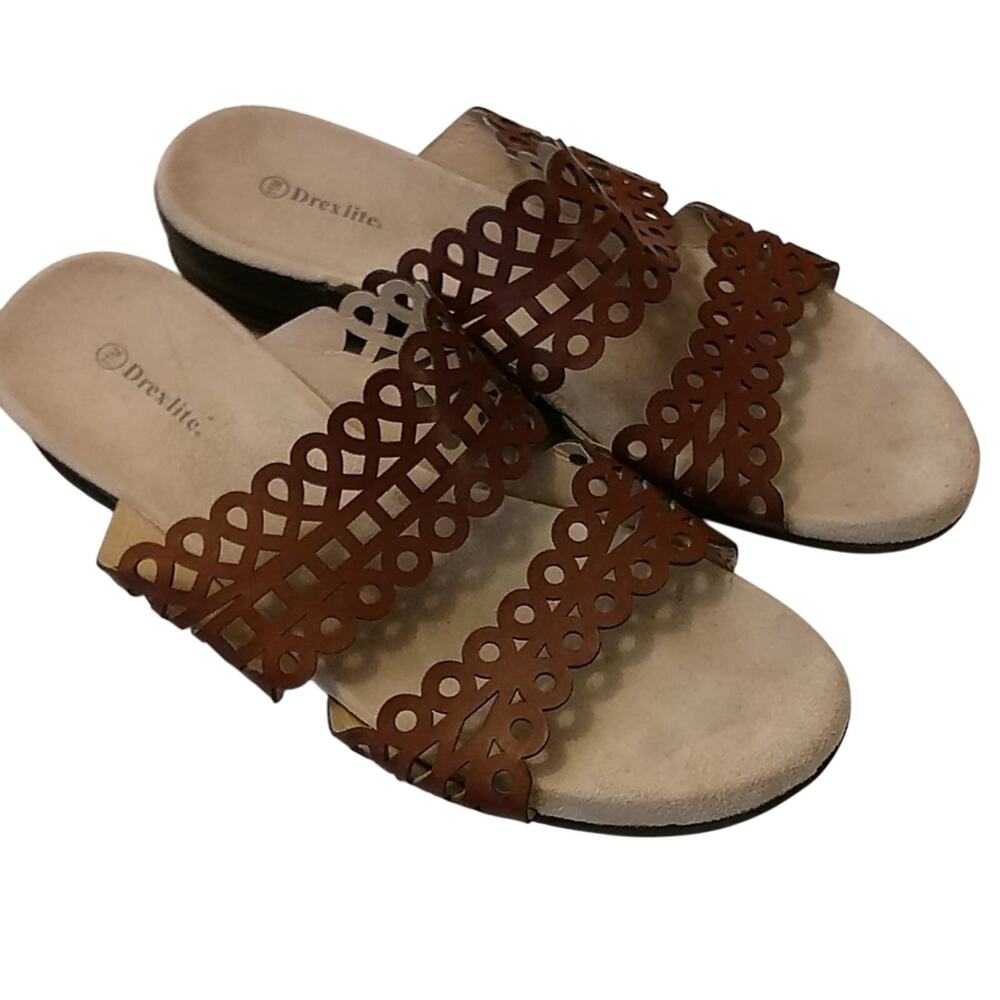 Drexlite dark brown slip on strappy slide sandals - Size 11M